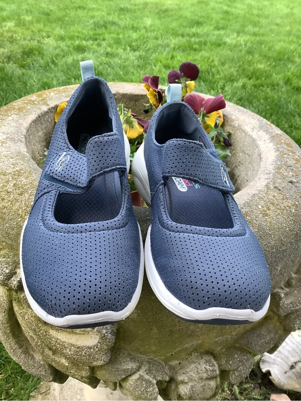 Skechers Navy Perforated Slip-On Mary Jane Sneakers